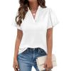 image:imagePRETTYGARDEN Womens 2026 Summer Satin Blouses Dressy Casual Ruffle Cap Sleeve V Neck Business Work Cute Tops Spring OutfitsWhite