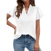 image:imagePRETTYGARDEN Womens 2026 Summer Satin Blouses Dressy Casual Ruffle Cap Sleeve V Neck Business Work Cute Tops Spring OutfitsWhite