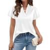 image:imagePRETTYGARDEN Womens 2026 Summer Satin Blouses Dressy Casual Ruffle Cap Sleeve V Neck Business Work Cute Tops Spring OutfitsWhite