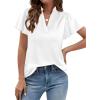 image:imagePRETTYGARDEN Womens 2026 Summer Satin Blouses Dressy Casual Ruffle Cap Sleeve V Neck Business Work Cute Tops Spring OutfitsWhite