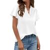 image:imagePRETTYGARDEN Womens 2026 Summer Satin Blouses Dressy Casual Ruffle Cap Sleeve V Neck Business Work Cute Tops Spring OutfitsWhite