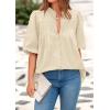 image:imagePRETTYGARDEN Womens 2026 Summer Short Lantern Sleeve Tops Loose Fit Button Down Shirt Pleated V Neck Blouses Trendy ClothesApricot