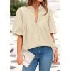 image:imagePRETTYGARDEN Womens 2026 Summer Short Lantern Sleeve Tops Loose Fit Button Down Shirt Pleated V Neck Blouses Trendy ClothesApricot