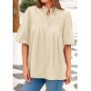 image:imagePRETTYGARDEN Womens 2026 Summer Short Lantern Sleeve Tops Loose Fit Button Down Shirt Pleated V Neck Blouses Trendy ClothesApricot