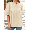 image:imagePRETTYGARDEN Womens 2026 Summer Short Lantern Sleeve Tops Loose Fit Button Down Shirt Pleated V Neck Blouses Trendy ClothesApricot