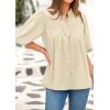image:imagePRETTYGARDEN Womens 2026 Summer Short Lantern Sleeve Tops Loose Fit Button Down Shirt Pleated V Neck Blouses Trendy ClothesApricot