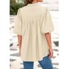 image:imagePRETTYGARDEN Womens 2026 Summer Short Lantern Sleeve Tops Loose Fit Button Down Shirt Pleated V Neck Blouses Trendy ClothesApricot