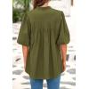 image:imagePRETTYGARDEN Womens 2026 Summer Short Lantern Sleeve Tops Loose Fit Button Down Shirt Pleated V Neck Blouses Trendy ClothesArmy Green