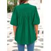 image:imagePRETTYGARDEN Womens 2026 Summer Short Lantern Sleeve Tops Loose Fit Button Down Shirt Pleated V Neck Blouses Trendy ClothesGreen