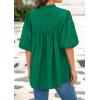 image:imagePRETTYGARDEN Womens 2026 Summer Short Lantern Sleeve Tops Loose Fit Button Down Shirt Pleated V Neck Blouses Trendy ClothesGreen