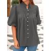 image:imagePRETTYGARDEN Womens 2026 Summer Short Lantern Sleeve Tops Loose Fit Button Down Shirt Pleated V Neck Blouses Trendy ClothesGrey