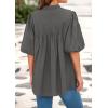 image:imagePRETTYGARDEN Womens 2026 Summer Short Lantern Sleeve Tops Loose Fit Button Down Shirt Pleated V Neck Blouses Trendy ClothesGrey
