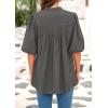 image:imagePRETTYGARDEN Womens 2026 Summer Short Lantern Sleeve Tops Loose Fit Button Down Shirt Pleated V Neck Blouses Trendy ClothesGrey