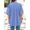 image:imagePRETTYGARDEN Womens 2026 Summer Short Lantern Sleeve Tops Loose Fit Button Down Shirt Pleated V Neck Blouses Trendy ClothesLight Blue