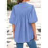 image:imagePRETTYGARDEN Womens 2026 Summer Short Lantern Sleeve Tops Loose Fit Button Down Shirt Pleated V Neck Blouses Trendy ClothesLight Blue