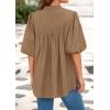 image:imagePRETTYGARDEN Womens 2026 Summer Short Lantern Sleeve Tops Loose Fit Button Down Shirt Pleated V Neck Blouses Trendy ClothesLight Khaki