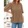 image:imagePRETTYGARDEN Womens 2026 Summer Short Lantern Sleeve Tops Loose Fit Button Down Shirt Pleated V Neck Blouses Trendy ClothesLight Khaki