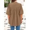 image:imagePRETTYGARDEN Womens 2026 Summer Short Lantern Sleeve Tops Loose Fit Button Down Shirt Pleated V Neck Blouses Trendy ClothesLight Khaki