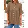 image:imagePRETTYGARDEN Womens 2026 Summer Short Lantern Sleeve Tops Loose Fit Button Down Shirt Pleated V Neck Blouses Trendy ClothesLight Khaki