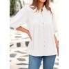 image:imagePRETTYGARDEN Womens 2026 Summer Short Lantern Sleeve Tops Loose Fit Button Down Shirt Pleated V Neck Blouses Trendy ClothesWhite