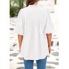 image:imagePRETTYGARDEN Womens 2026 Summer Short Lantern Sleeve Tops Loose Fit Button Down Shirt Pleated V Neck Blouses Trendy ClothesWhite