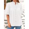 image:imagePRETTYGARDEN Womens 2026 Summer Short Lantern Sleeve Tops Loose Fit Button Down Shirt Pleated V Neck Blouses Trendy ClothesWhite