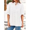 image:imagePRETTYGARDEN Womens 2026 Summer Short Lantern Sleeve Tops Loose Fit Button Down Shirt Pleated V Neck Blouses Trendy ClothesWhite