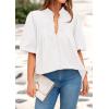image:imagePRETTYGARDEN Womens 2026 Summer Short Lantern Sleeve Tops Loose Fit Button Down Shirt Pleated V Neck Blouses Trendy ClothesWhite