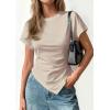 image:imagePRETTYGARDEN Womens Asymmetrical Tops 2026 Spring Summer Going Out Shirts Y2K Short Sleeve Crew Neck Ruched Trendy ClothesLight Khaki