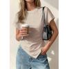 image:imagePRETTYGARDEN Womens Asymmetrical Tops 2026 Spring Summer Going Out Shirts Y2K Short Sleeve Crew Neck Ruched Trendy ClothesLight Khaki
