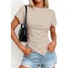 image:imagePRETTYGARDEN Womens Asymmetrical Tops 2026 Spring Summer Going Out Shirts Y2K Short Sleeve Crew Neck Ruched Trendy ClothesLight Khaki
