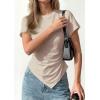 image:imagePRETTYGARDEN Womens Asymmetrical Tops 2026 Spring Summer Going Out Shirts Y2K Short Sleeve Crew Neck Ruched Trendy ClothesLight Khaki