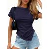image:imagePRETTYGARDEN Womens Asymmetrical Tops 2026 Spring Summer Going Out Shirts Y2K Short Sleeve Crew Neck Ruched Trendy ClothesNavy