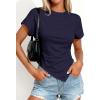 image:imagePRETTYGARDEN Womens Asymmetrical Tops 2026 Spring Summer Going Out Shirts Y2K Short Sleeve Crew Neck Ruched Trendy ClothesNavy