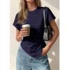 image:imagePRETTYGARDEN Womens Asymmetrical Tops 2026 Spring Summer Going Out Shirts Y2K Short Sleeve Crew Neck Ruched Trendy ClothesNavy