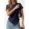 image:imagePRETTYGARDEN Womens Asymmetrical Tops 2026 Spring Summer Going Out Shirts Y2K Short Sleeve Crew Neck Ruched Trendy ClothesNavy