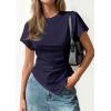 image:imagePRETTYGARDEN Womens Asymmetrical Tops 2026 Spring Summer Going Out Shirts Y2K Short Sleeve Crew Neck Ruched Trendy ClothesNavy