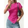 image:imagePRETTYGARDEN Womens Asymmetrical Tops 2026 Spring Summer Going Out Shirts Y2K Short Sleeve Crew Neck Ruched Trendy ClothesRose Red