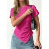 image:imagePRETTYGARDEN Womens Asymmetrical Tops 2026 Spring Summer Going Out Shirts Y2K Short Sleeve Crew Neck Ruched Trendy ClothesRose Red