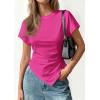 image:imagePRETTYGARDEN Womens Asymmetrical Tops 2026 Spring Summer Going Out Shirts Y2K Short Sleeve Crew Neck Ruched Trendy ClothesRose Red