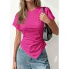 image:imagePRETTYGARDEN Womens Asymmetrical Tops 2026 Spring Summer Going Out Shirts Y2K Short Sleeve Crew Neck Ruched Trendy ClothesRose Red