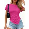 image:imagePRETTYGARDEN Womens Asymmetrical Tops 2026 Spring Summer Going Out Shirts Y2K Short Sleeve Crew Neck Ruched Trendy ClothesRose Red