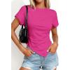 image:imagePRETTYGARDEN Womens Asymmetrical Tops 2026 Spring Summer Going Out Shirts Y2K Short Sleeve Crew Neck Ruched Trendy ClothesRose Red