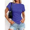 image:imagePRETTYGARDEN Womens Asymmetrical Tops 2026 Spring Summer Going Out Shirts Y2K Short Sleeve Crew Neck Ruched Trendy ClothesRoyal Blue