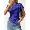 image:imagePRETTYGARDEN Womens Asymmetrical Tops 2026 Spring Summer Going Out Shirts Y2K Short Sleeve Crew Neck Ruched Trendy ClothesRoyal Blue