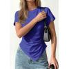 image:imagePRETTYGARDEN Womens Asymmetrical Tops 2026 Spring Summer Going Out Shirts Y2K Short Sleeve Crew Neck Ruched Trendy ClothesRoyal Blue