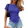 image:imagePRETTYGARDEN Womens Asymmetrical Tops 2026 Spring Summer Going Out Shirts Y2K Short Sleeve Crew Neck Ruched Trendy ClothesRoyal Blue