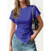 image:imagePRETTYGARDEN Womens Asymmetrical Tops 2026 Spring Summer Going Out Shirts Y2K Short Sleeve Crew Neck Ruched Trendy ClothesRoyal Blue