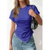 image:imagePRETTYGARDEN Womens Asymmetrical Tops 2026 Spring Summer Going Out Shirts Y2K Short Sleeve Crew Neck Ruched Trendy ClothesRoyal Blue