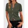 image:imagePRETTYGARDEN Womens Casual Summer Short Sleeve Cardigans 2026 Button Down Knitted Sweater Basic Crew Neck Crop TopsArmy Green
